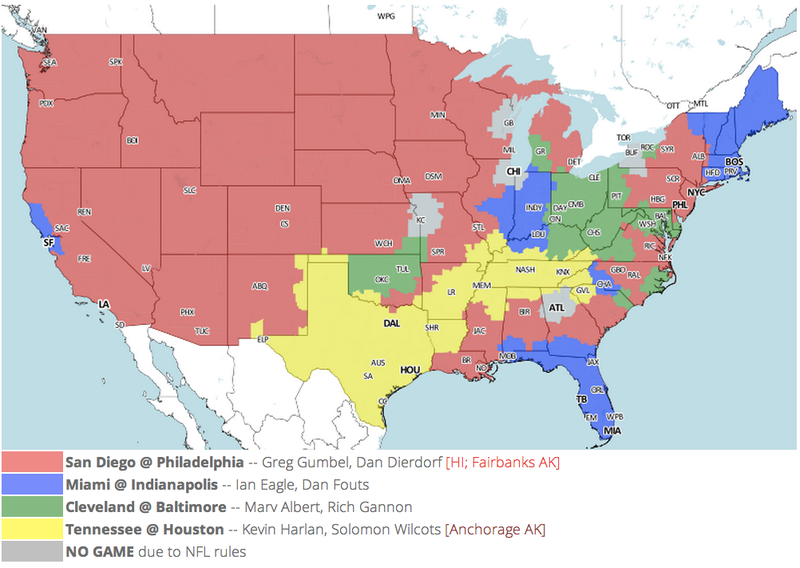 Illustration for article titled Which TV Market's Getting Screwed Today? Your Week 2 NFL Viewing Maps